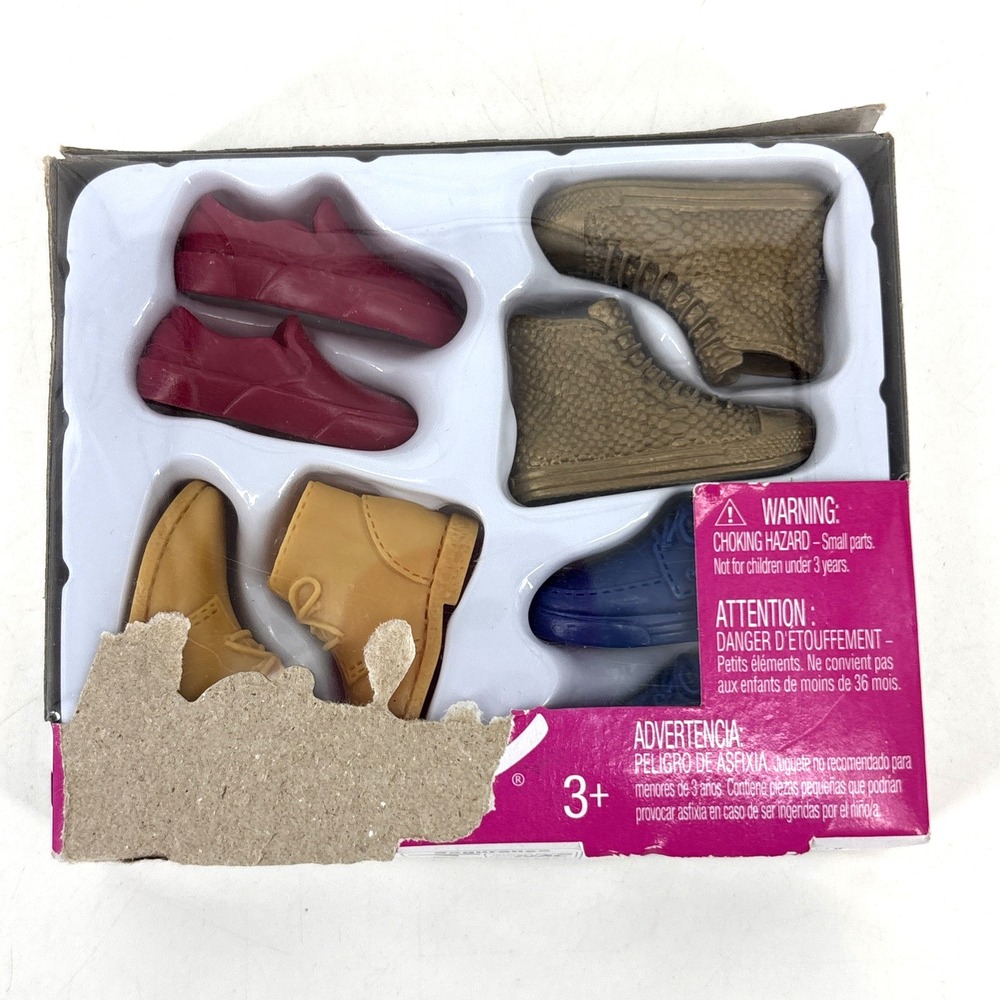 MATTEL Barbie Ken Shoes Boots Sneakers 4 Pack Barbie Accessories‎ Red Blue Brown